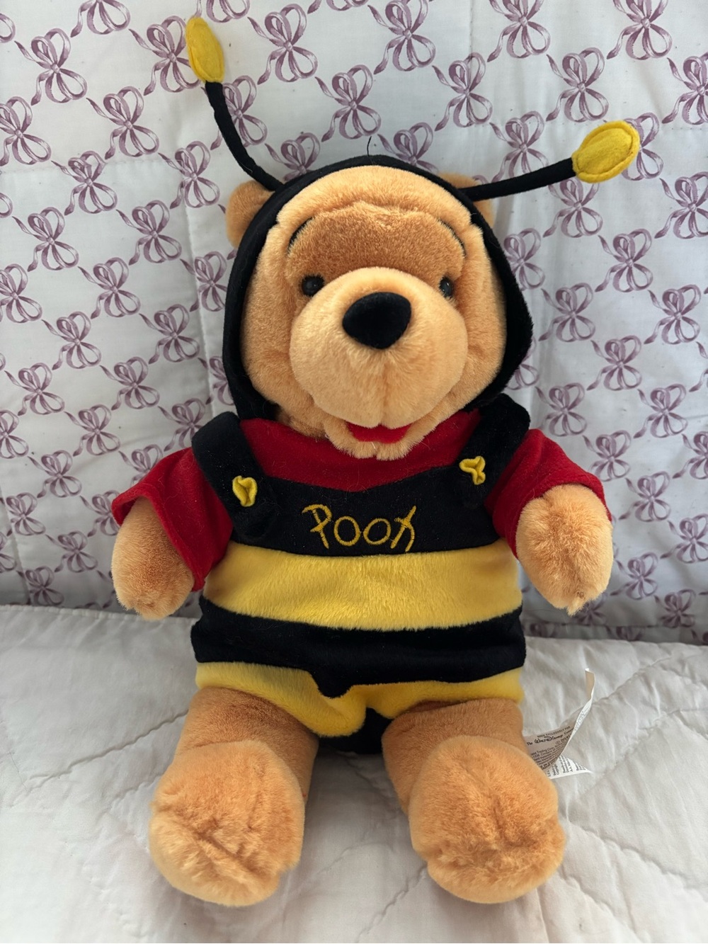Vintage Disney Winnie the Pooh Bumble Bee Plush Bear- Black, Yellow, Red & Tan